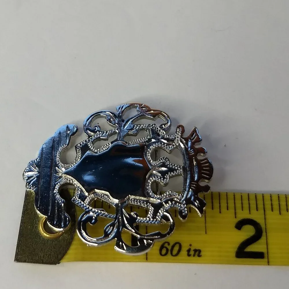 Ginnie Johansen Silver Tone Crest Pin Brooch Signed Preppy Regency Costume
